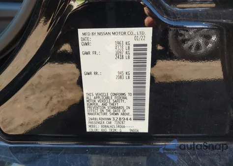 2022 Nissan Altima Sv Fwd from USA, damaged, VIN 1N4BL4DVXNN328944